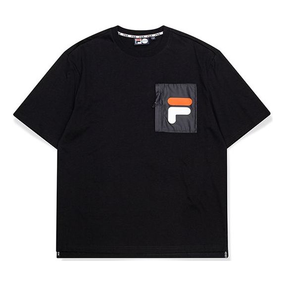 Men's FILA FUSION Printing Loose Short Sleeve Black T-Shirt T11M033101F-BK