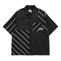 Men's FILA FUSION x White Mountaineering Crossover Stripe Splicing Short Sleeve Sports Black Shirt T11M137401F-BK