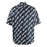Balenciaga Allover Scribble Short Sleeve Shirt 'Dark Blue White' 681702TLLJ48502