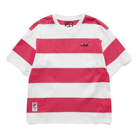 FILA FUSION Contrasting Colors Stripe Round Neck Loose Short Sleeve Pink White Colorblock T11W122113F-WT