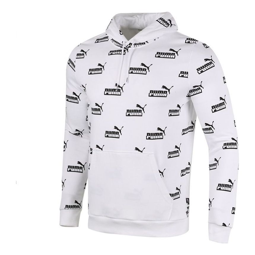 PUMA Logo Printed Casual Sports Hooded Sweater Men's White 588803-02