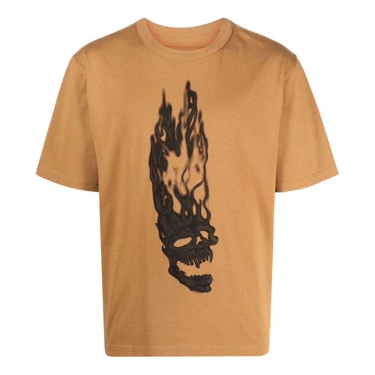 HERON PRESTON Fw22 Flaming Skulls T-shirt 'Tobacco Brown Black' HMAA032F22JER0016410