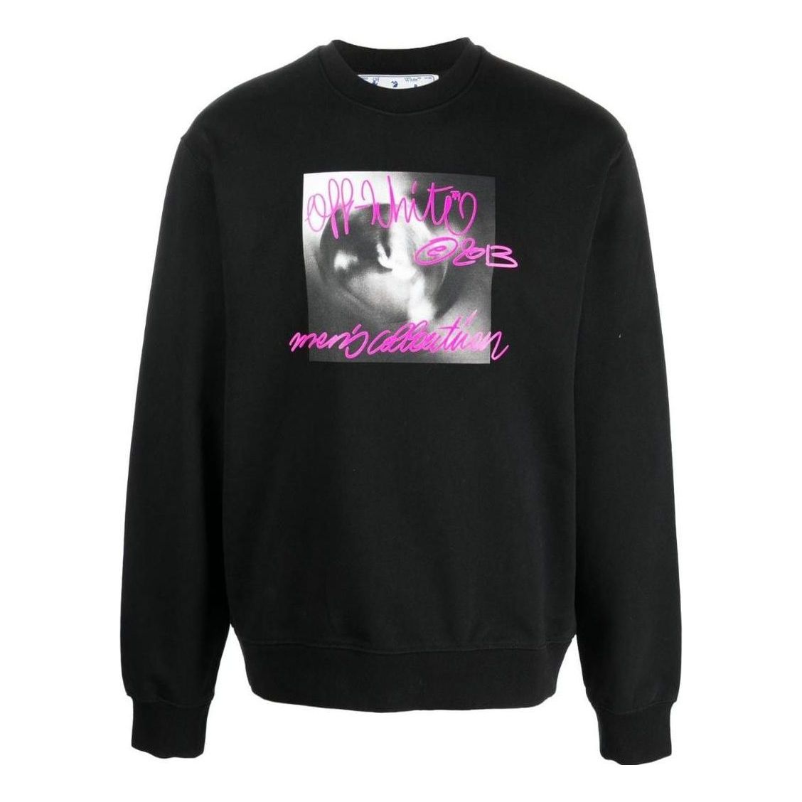 Men's Off-White FW22 Alphabet Logo Pattern Printing Round Neck Pullover Long Sleeves Black OMBA057F22FLE0091068