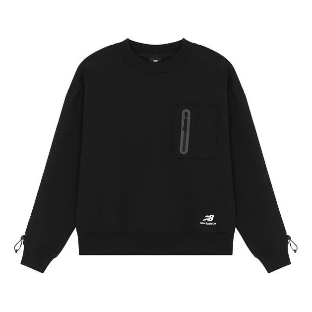 (WMNS) New Balance Logo Solid Color Round Neck Pullover Black Hoodie AWT14372-BK