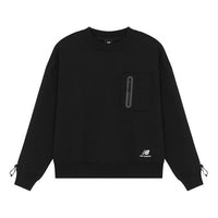 (WMNS) New Balance Logo Solid Color Round Neck Pullover Black Hoodie AWT14372-BK