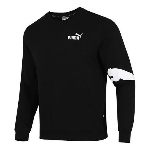 PUMA Basic Logo Crew Logo Printing Sports Round Neck Pullover Black 534623-01