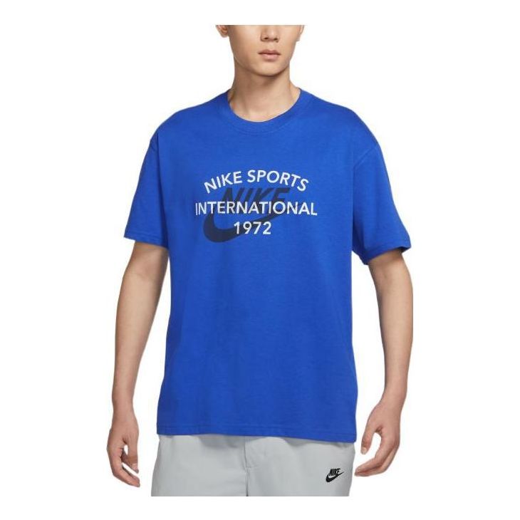Men's Nike Logo Alphabet Printing Loose Round Neck Short Sleeve Blue T-Shirt DR8007-480