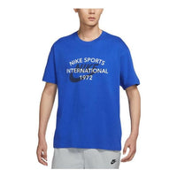 Men's Nike Logo Alphabet Printing Loose Round Neck Short Sleeve Blue T-Shirt DR8007-480