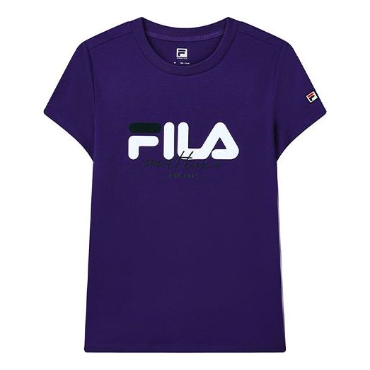 (WMNS) FILA Athletics Logo Printing Sports Round Neck Short Sleeve Purple A11W133103F-VT