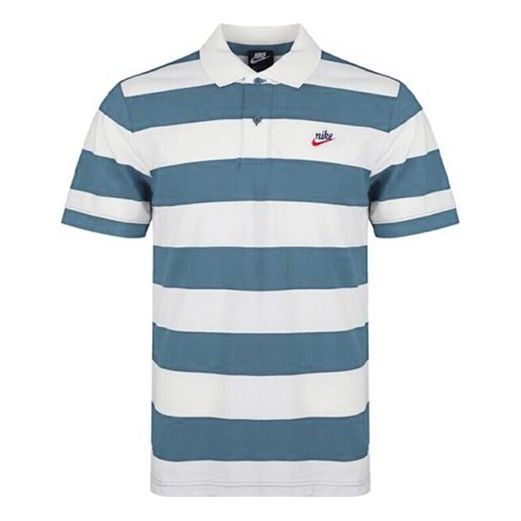 Nike Round Neck Pullover Stripe Casual Short Sleeve Polo Shirt Blue DJ0330-058
