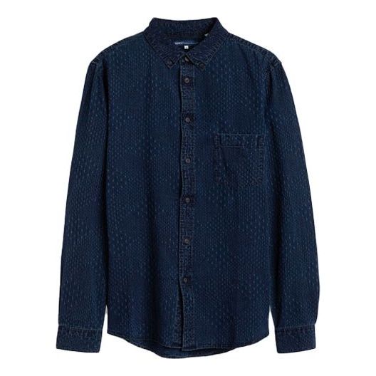 Men's Levis Cotton lapel Long Sleeves Shirt Blue 26454-0079