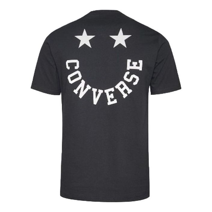 Men's Converse Alphabet Smiling Face Printing Round Neck Sports Short Sleeve Black 10018382-A04