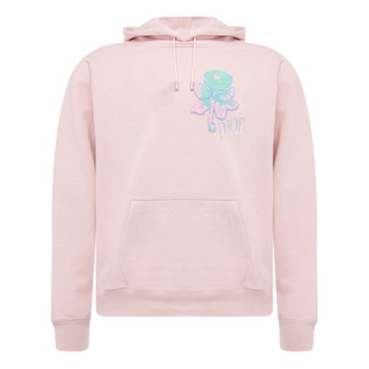 DIOR Homme Cotton Patch Embroidered Casual Versatile Hooded Pullover Sweater For Men Pink 013J605D0531