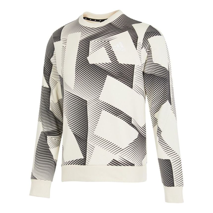 Men's adidas Si 3b Gfx Cr Full Print Logo Sports Knit Round Neck Pullover White H46505