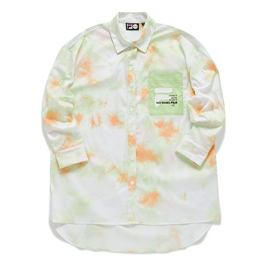 FILA FUSION Tie Dye Printing Loose Casual Long Sleeves Shirt White T11W131401F-WT