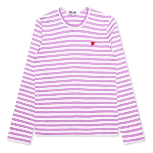 COMME des GARCONS PLAY Striped Mini Logo Long Sleeves Tee 'Pink' AZ-T218-051-4