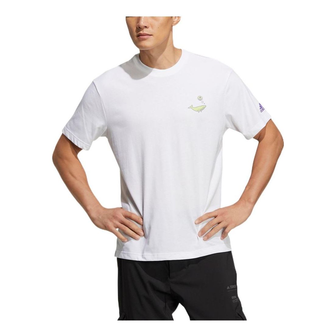 Men's adidas Cartoon Ocean Animal Casual Breathable Sports Round Neck Short Sleeve White T-Shirt HE7350