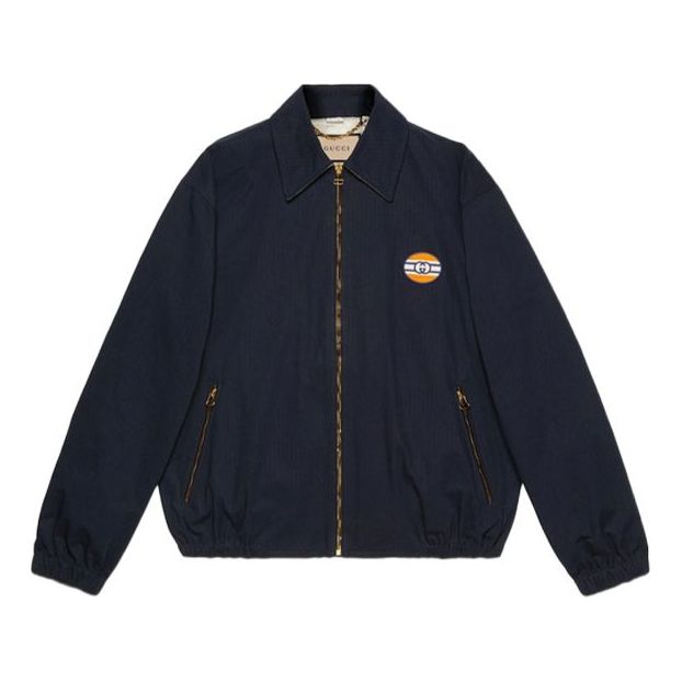 Men's Gucci Nylon Cotton Zipper Jacket Blue 654837-ZAGVY-4560