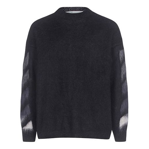 Men's Off-White Fleece Round Neck Knit Black OMHA036R20B020231088
