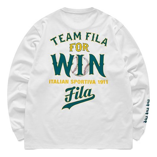 Men's FILA FUSION Back Alphabet Printing Loose Round Neck Long Sleeves White T11M122201F-WT