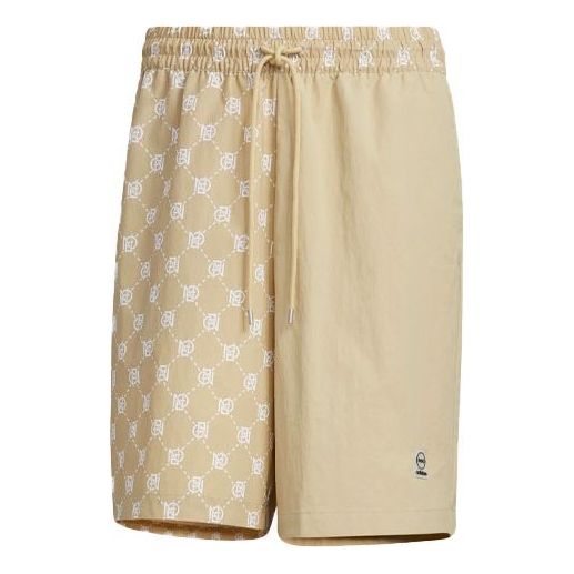 Men's adidas neo Pattern Printing Lacing Casual Sports Shorts Brown Yellow IB5846
