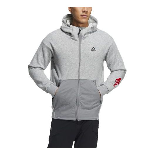 adidas Logo Pattern Loose hooded Zipper Long Sleeves Jacket Gray GN7362