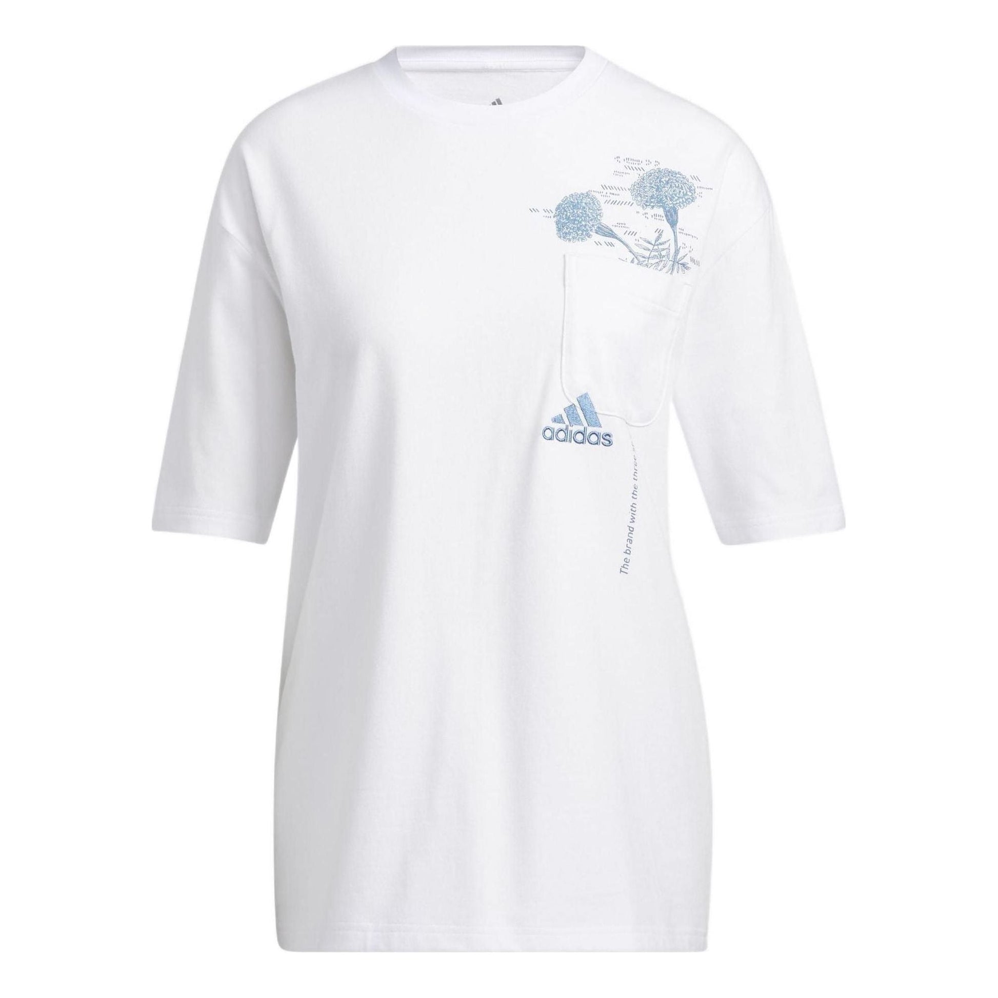 (WMNS) adidas Floral Pocket T-Shirt Asia Sizing 'White Blue' H62373