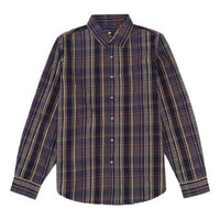 Men's Levis lapel Loose Plaid Long Sleeves Shirt Brown Blue 21256-0002