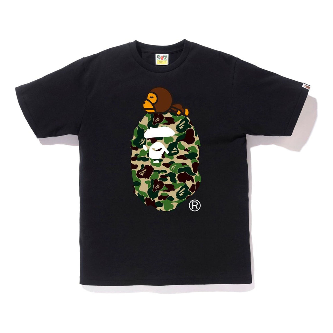 BAPE ABC Milo on Big Ape Tee Black/Green Yellow Green Camouflage Large Ape Head Short Sleeve Black T-Shirt BAPE-SS18-045