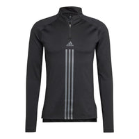 Men's adidas Half Zipper Stripe Logo Printing Sports Long Sleeves Black T-Shirt HY1023