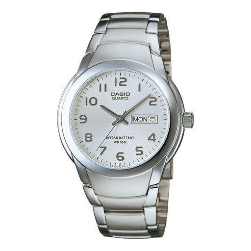 CASIO Waterproof Stainless Steel Strap Mens SilverWhite Analog MTP-1229D-7A