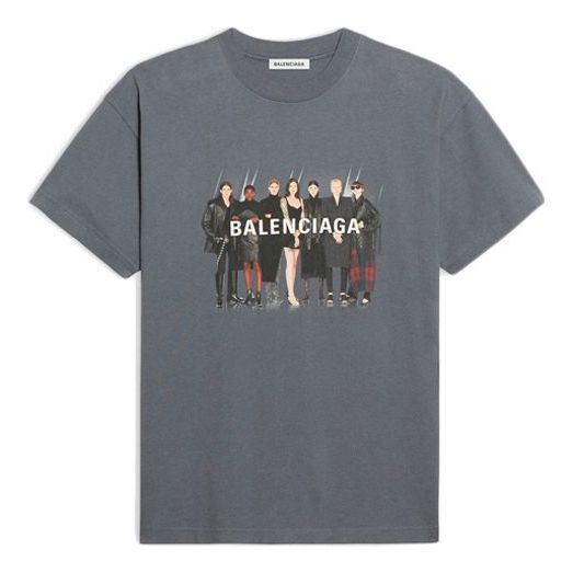 Balenciaga Band Portrait Printing Logo Retro Short Sleeve Gray 612965TIV471404