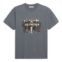 Balenciaga Band Portrait Printing Logo Retro Short Sleeve Gray 612965TIV471404