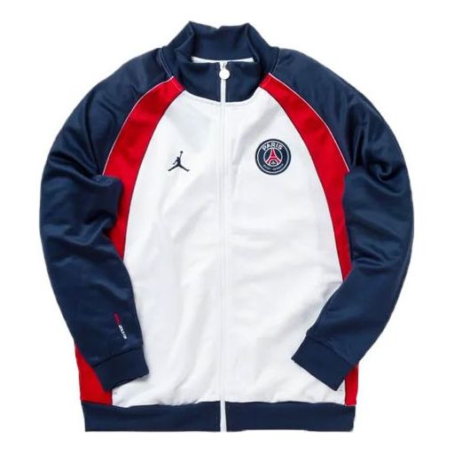 Air Jordan Paris Saint-Germain Colorblock logo Sports Knit Stand Collar Jacket Blue DB6489-100
