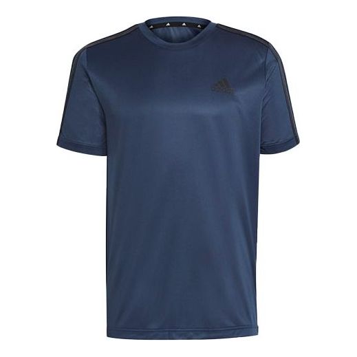 adidas M 3S T Stripe Training Sports Short Sleeve Navy Blue GM2106