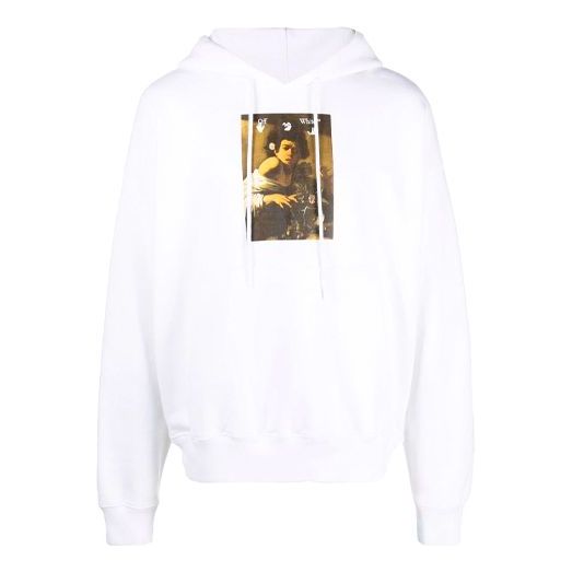 Off-White FW21 Pattern Alphabet Printing Drawstring Pullover Version White OMBB085F21FLE0130184