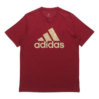 adidas Universal Foil Gold Logo Printing Round Neck Short Sleeve Red GE4699