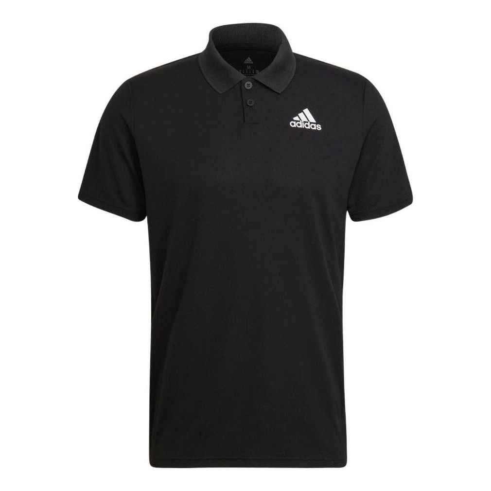Men's adidas Solid Color Tennis Athleisure Casual Sports Logo Short Sleeve Japanese Version Black Polo Shirt HF1816