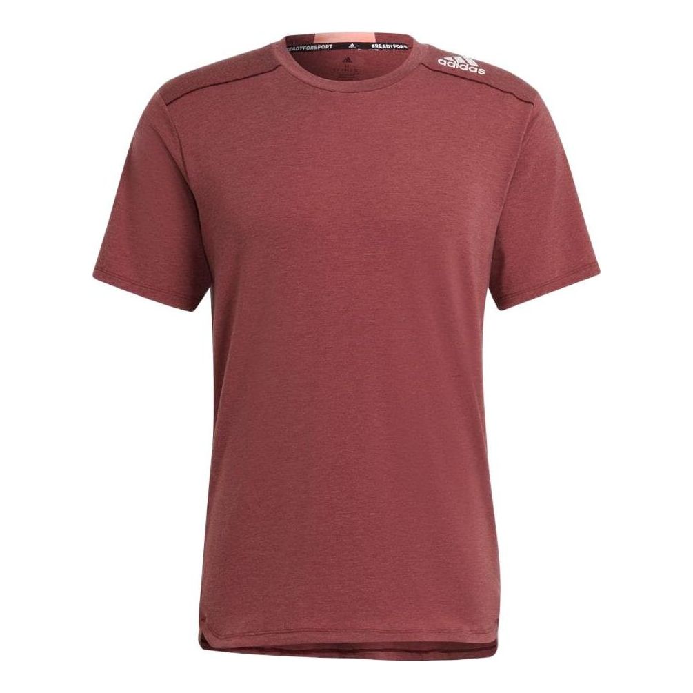 Men's adidas Solid Color Sports Logo Casual Round Neck Short Sleeve Dark Red T-Shirt HB9198