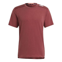 Men's adidas Solid Color Sports Logo Casual Round Neck Short Sleeve Dark Red T-Shirt HB9198