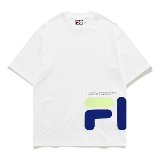 Men's FILA FUSION Contrasting Colors Logo Printing Loose Knit Sports Short Sleeve White T11M122114F-WT