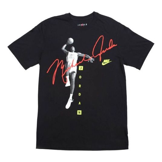 Air Jordan Photo Signature T-Shirt Jordan Character Printing Short Sleeve Black AO0687-010
