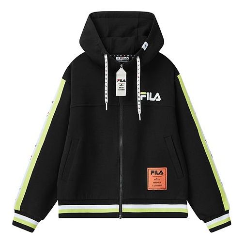 (WMNS) FILA x MIHARA Crossover Alphabet Printing Colorblock Hoodie Black F71W118503F-BK