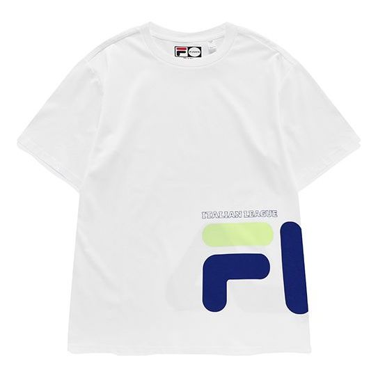 Men's FILA FUSION Contrasting Colors Logo Round Neck Sports Short Sleeve White T11M122114A-WT