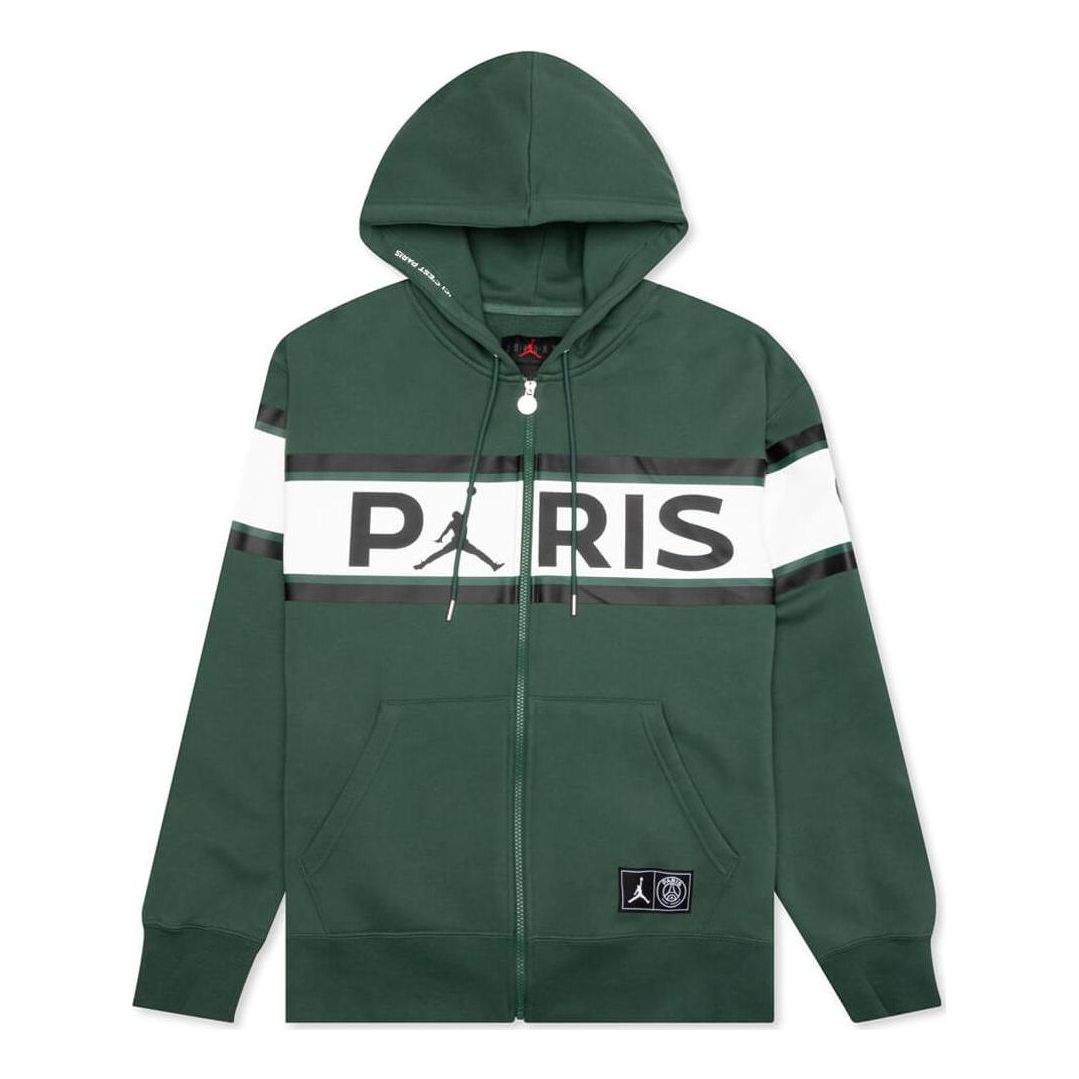 Men's Jordan Paris Saint-Germain   Zipper Fleece Hooded Long Sleeves Jacket Green DB6481-333