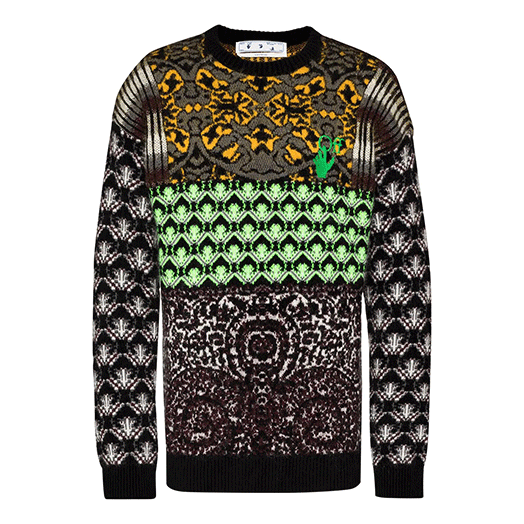Men's Off-White FW21 Knit Round Neck Long Sleeves Wool Sweater Loose Fit Black OMHE059F20KNI0010955