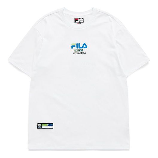 Men's FILA FUSION Basketball Printing Loose Sports Short Sleeve White T11M125107F-WT