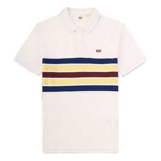 Men's Levis Short Sleeve Stripe Polo Shirt White 85633-0012