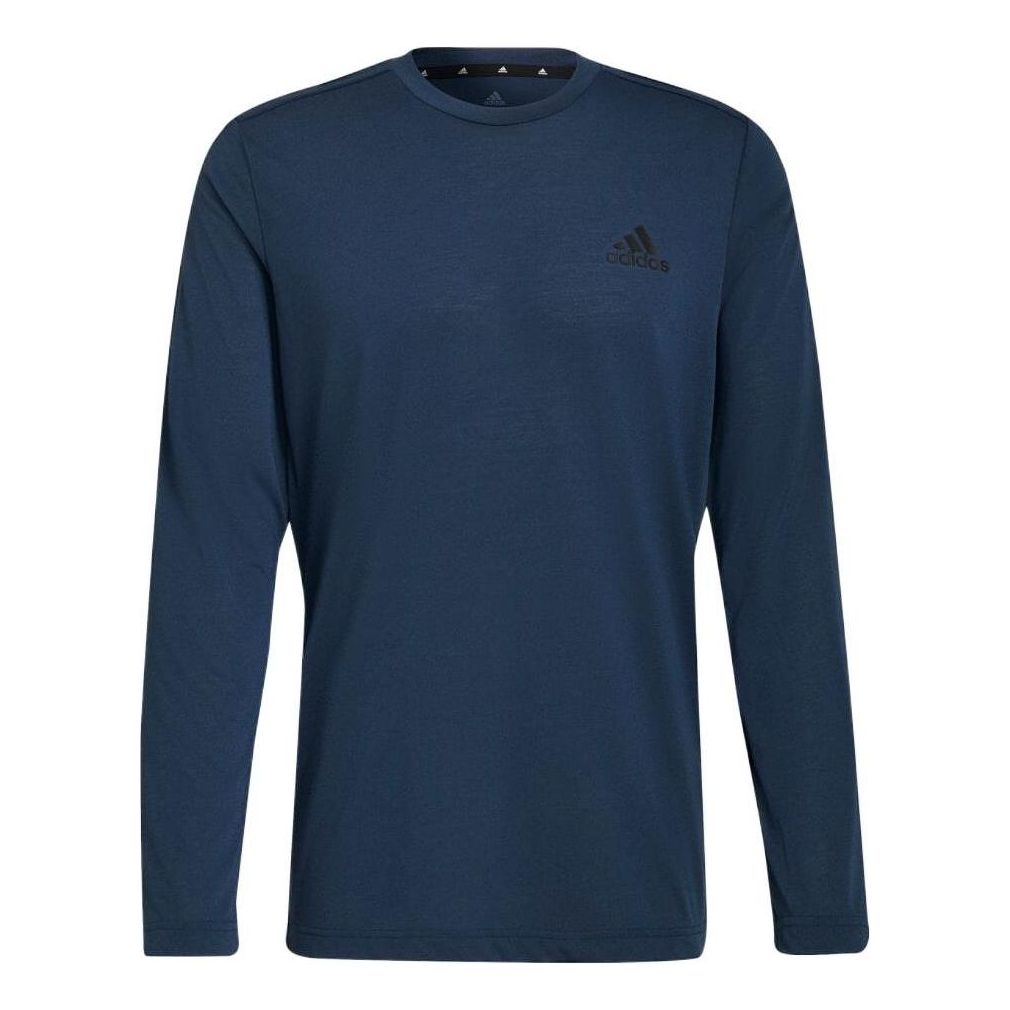 Men's adidas Solid Color Logo Casual Long Sleeves Blue T-Shirt GT5564