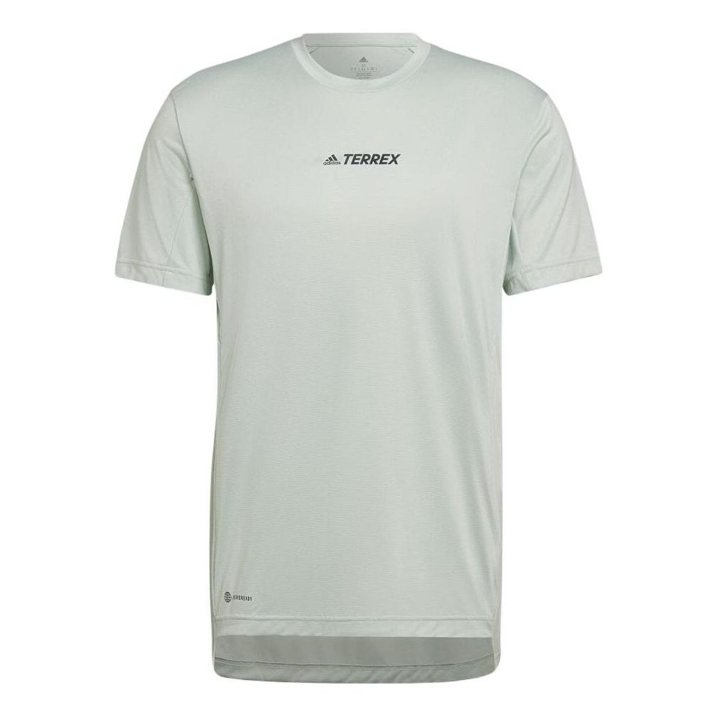 Men's adidas Solid Color Alphabet Printing Round Neck Pullover Short Sleeve Flax Green T-Shirt HI1619